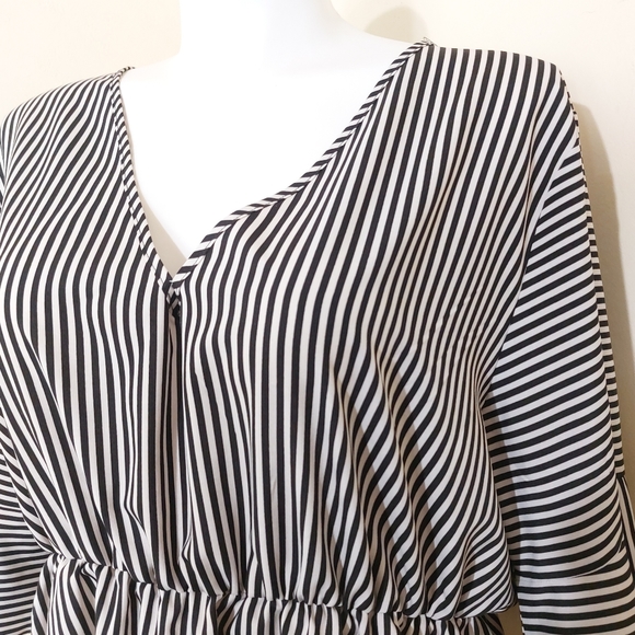 Shein Plus Size 5X Black & White Striped Ruffle Peplum V-Neck Casual Blouse - Picture 3 of 12
